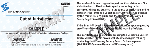Lifesaving Society Emergency First Aid Out of Jurisdiction (temporary) (OFA Level 1 Equivalent) ticket