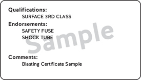 Back of blasting certificate