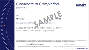 MedAire certificate Management of In-Flight Injury and Illness