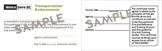 WorkSafeBC Transportation Endorsement certificate