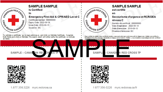 Canadian Red Cross Emergency First Aid & CPR/AED Level C e-certificate