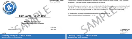 Lifesaving Society Out of Jurisdiction certificate