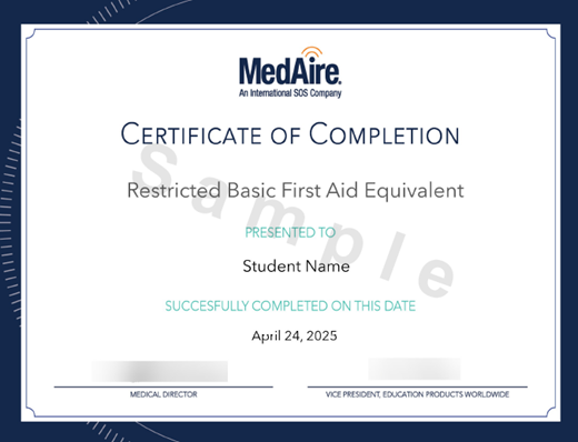 Sample MedAire certificate