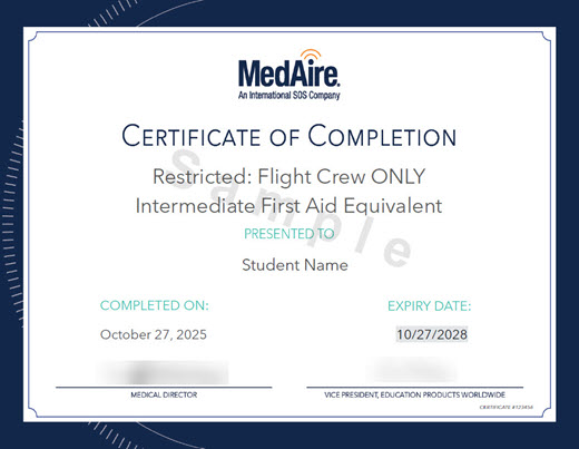 Sample MedAire certificate