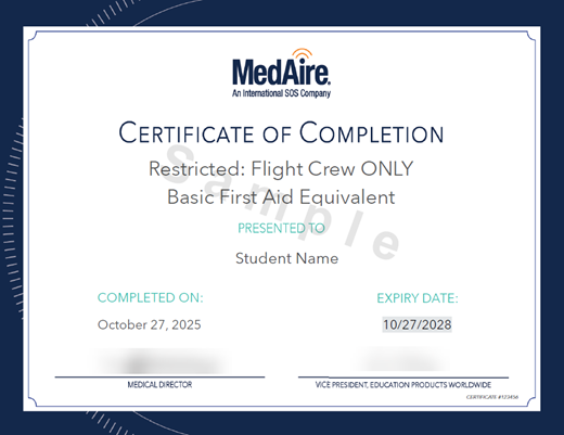 Sample MedAire certificate
