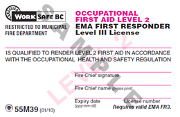 level aid fire ofa occupational safety only course restricted valid municipal signed service if worksafebc