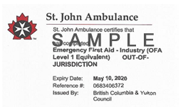 St. John Ambulance Emergency First Aid for Industry out of jurisdiction (OFA Level 1 Equivalent) ticket