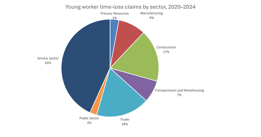 Young worker time-loss claims by sector, 2020–2024