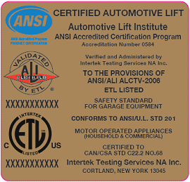 automotive lift certificate