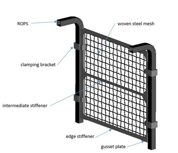 Drawing of typical light duty steel mesh guard for windows in mobile equipment