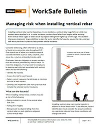 Page one of bulletin titled "Managing risk when installing vertical rebar"