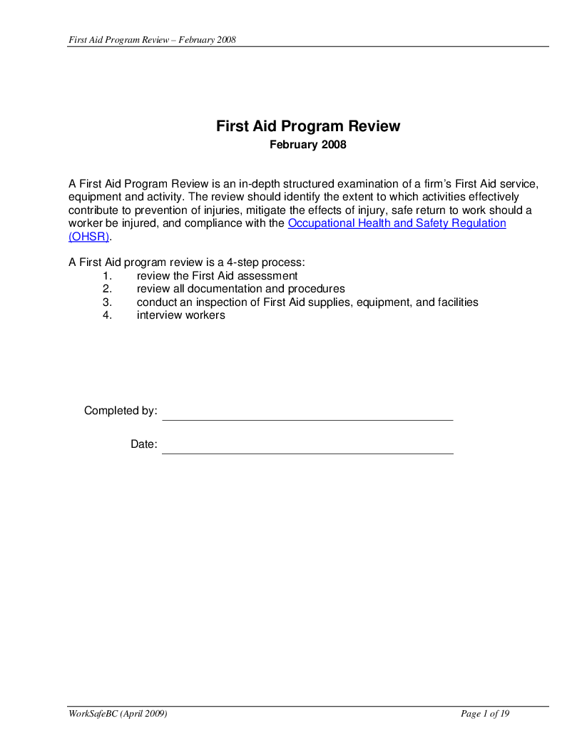 First aid attendant certification WorkSafeBC