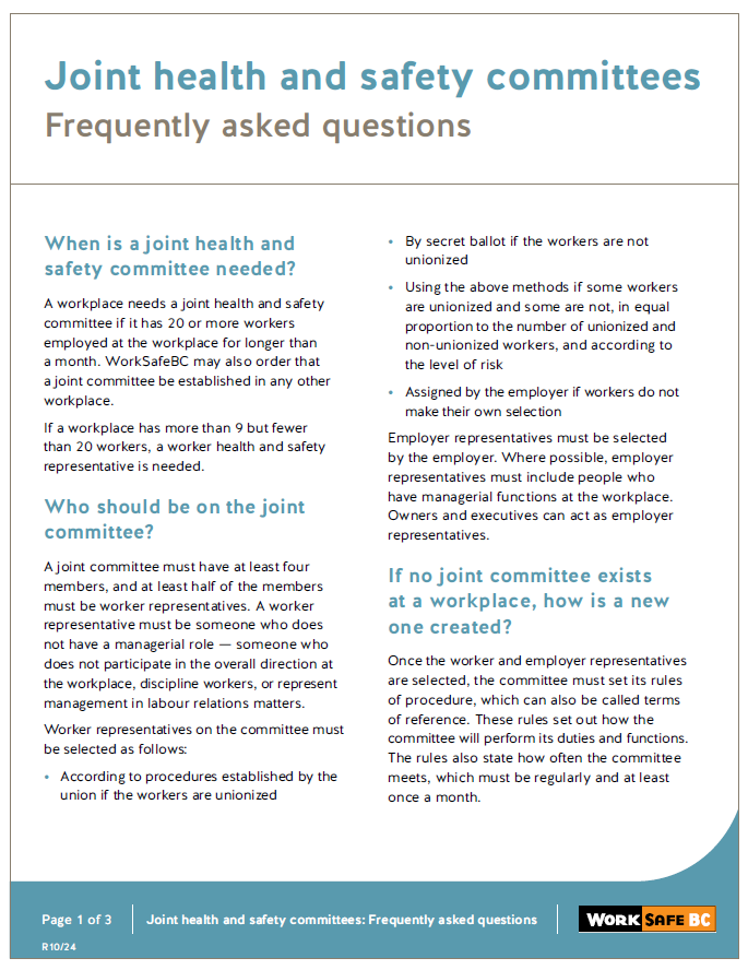 Joint health & safety committees WorkSafeBC