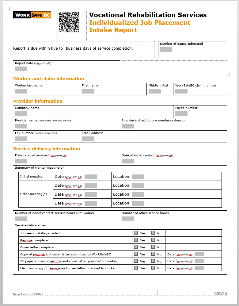Individualized job placement WorkSafeBC