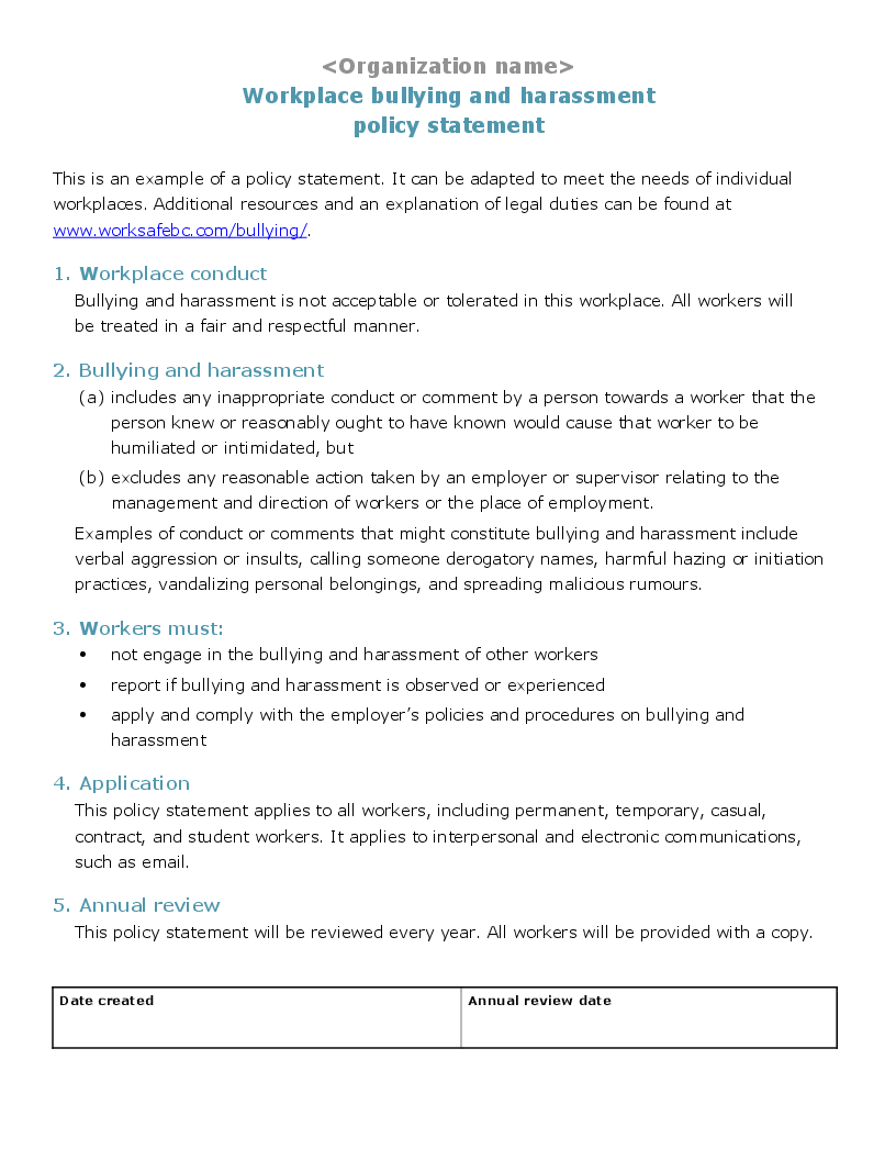 Workplace Bullying Formal Complaint Template