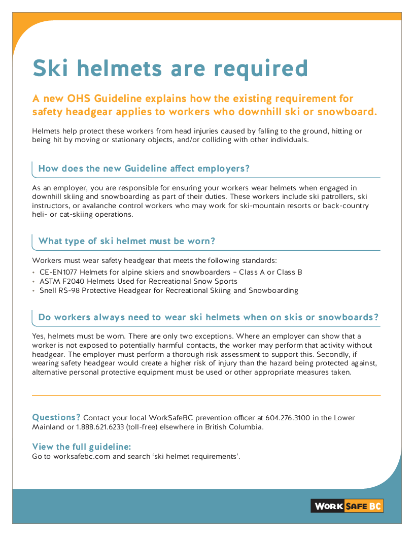 Safety headgear WorkSafeBC